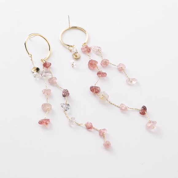 Sterling Silver Raw Cut Gemstones Tassel Earrings - Picture 2 of 8